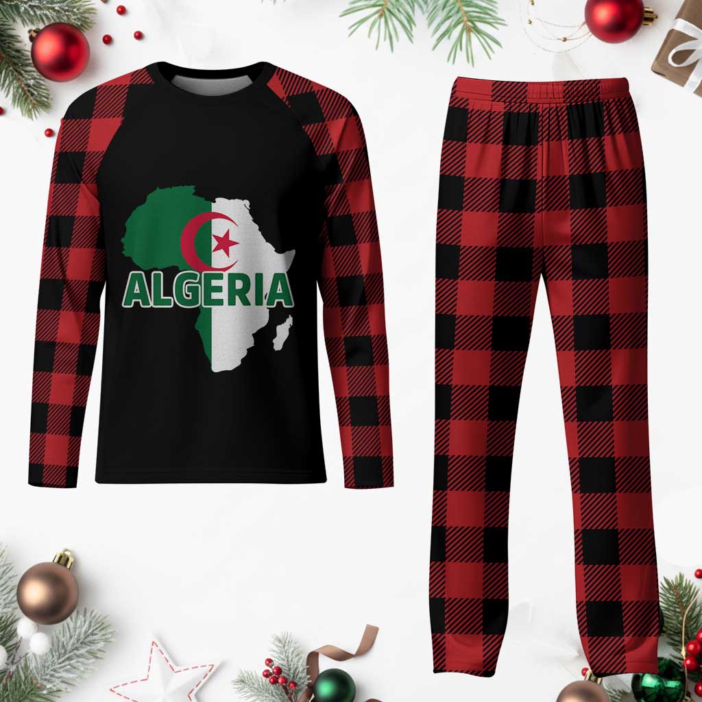 Algeria Algerian Pride Map of Africa Heritage Graphic Plaid Pajama Set Patriotic North African Roots National Flag