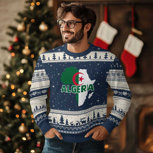 Algeria Algerian Pride Map of Africa Heritage Graphic Ugly Christmas Sweater Patriotic North African Roots National Flag