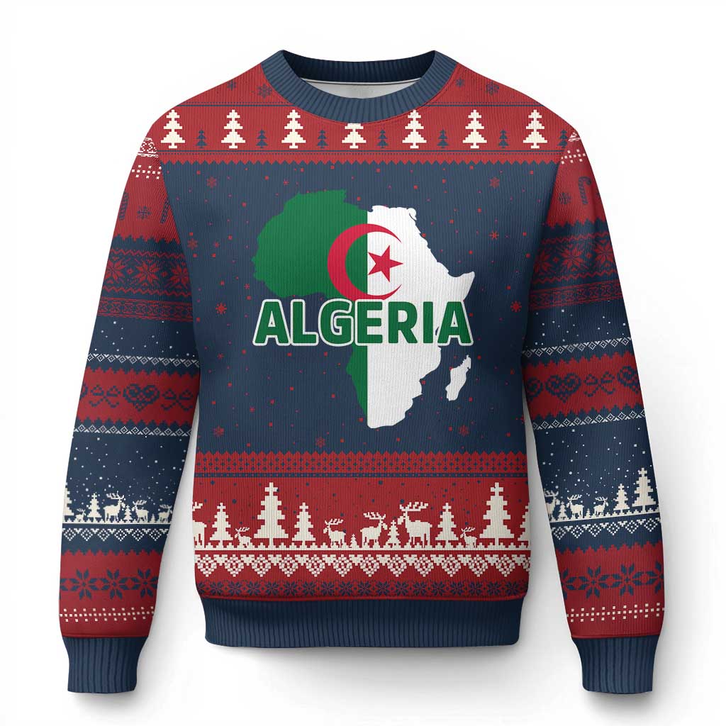 Algeria Algerian Pride Map of Africa Heritage Graphic Ugly Christmas Sweater Patriotic North African Roots National Flag TS02 Navy Red Print Your Wear