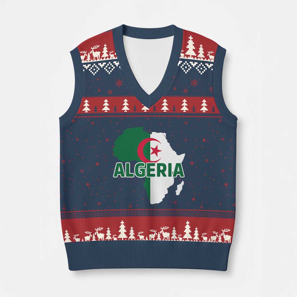 Algeria Algerian Pride Map of Africa Heritage Graphic V-Neck Knit Sweater Vest Patriotic North African Roots National Flag TS02 Navy Red Print Your Wear