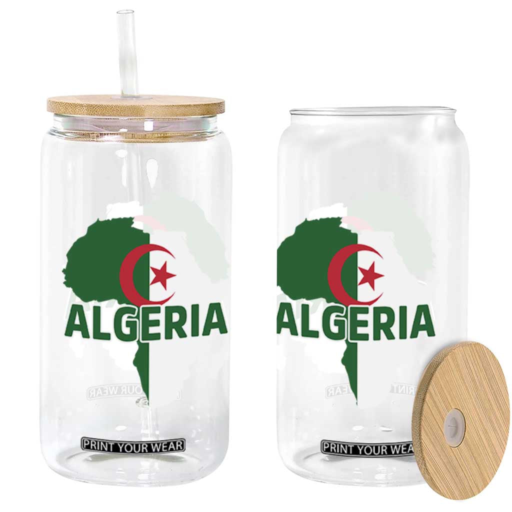 Algeria Algerian Pride Map of Africa Heritage Graphic Glass Can Patriotic North African Roots National Flag TS02 Print Your Wear