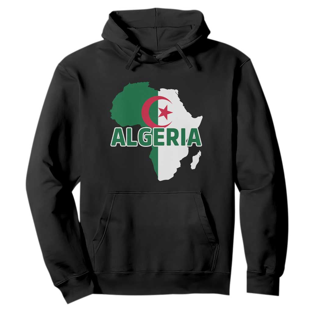 Algeria Algerian Pride Map of Africa Heritage Graphic Hoodie Patriotic North African Roots National Flag TS02 Black Print Your Wear