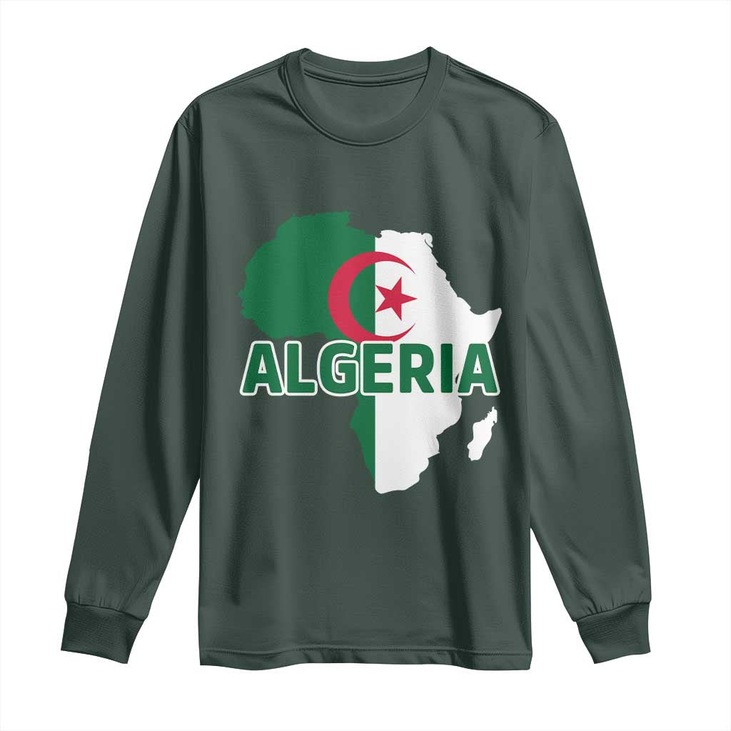 Algeria Algerian Pride Map of Africa Heritage Graphic Long Sleeve Shirt Patriotic North African Roots National Flag