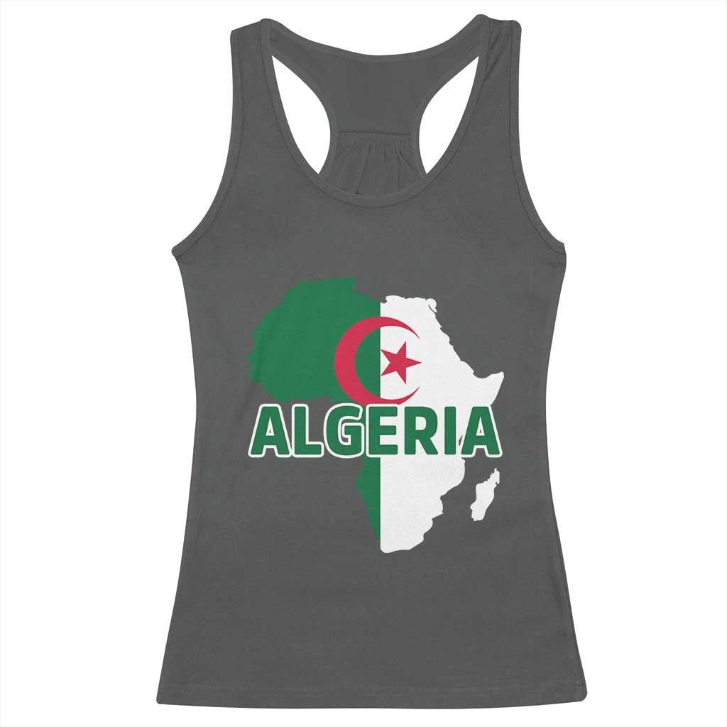 Algeria Algerian Pride Map of Africa Heritage Graphic Racerback Tank Top Patriotic North African Roots National Flag