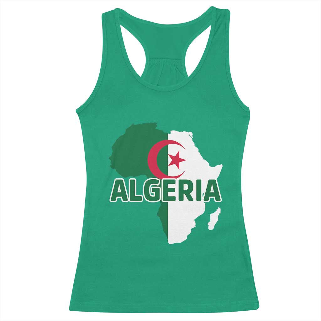 Algeria Algerian Pride Map of Africa Heritage Graphic Racerback Tank Top Patriotic North African Roots National Flag