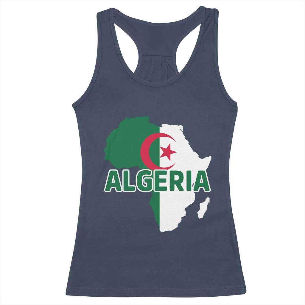 Algeria Algerian Pride Map of Africa Heritage Graphic Racerback Tank Top Patriotic North African Roots National Flag