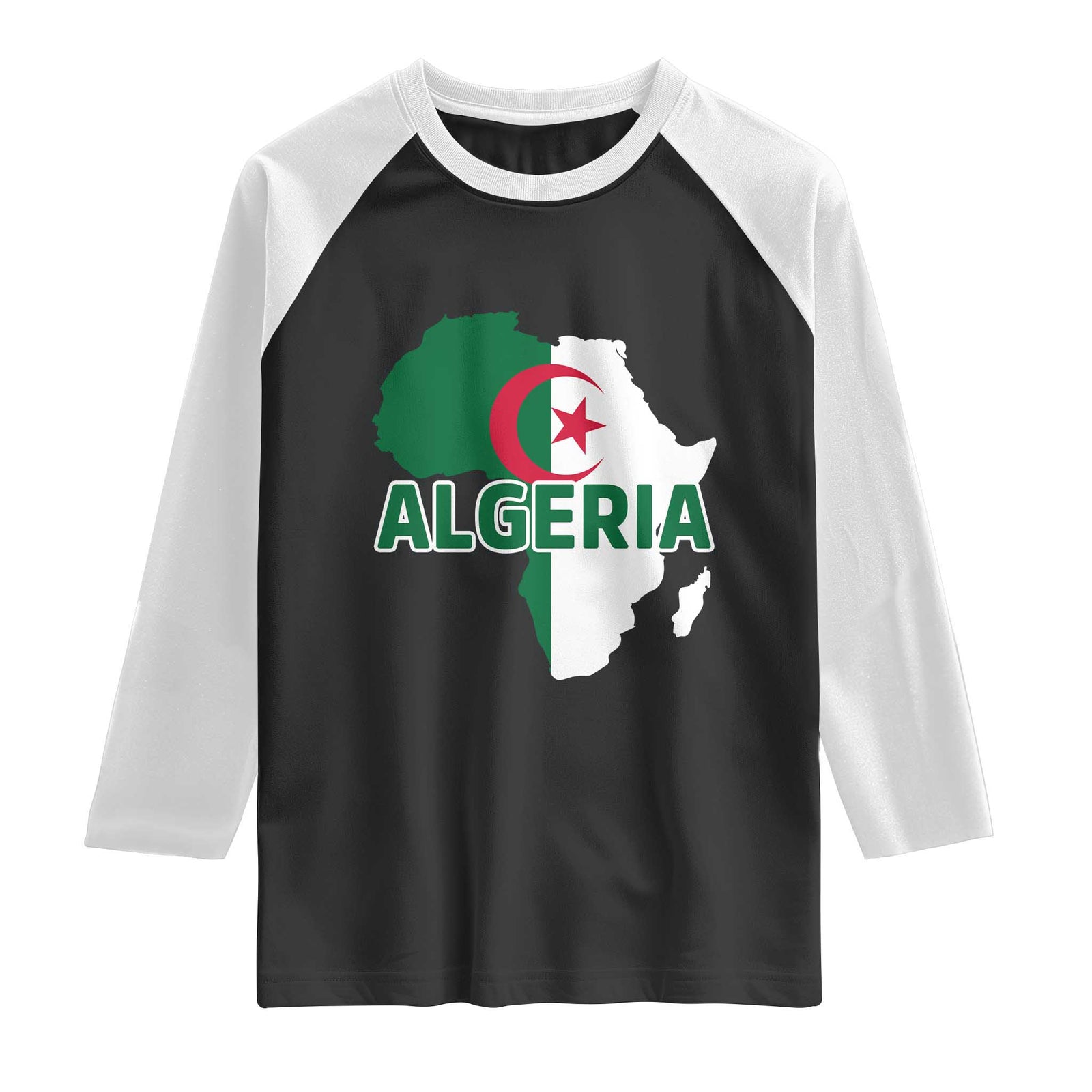 Algeria Algerian Pride Map of Africa Heritage Graphic Raglan Shirt Patriotic North African Roots National Flag TS02 Black White Print Your Wear