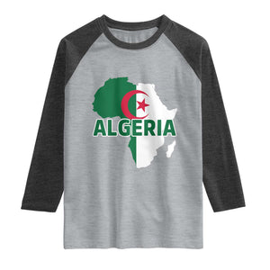 Algeria Algerian Pride Map of Africa Heritage Graphic Raglan Shirt Patriotic North African Roots National Flag