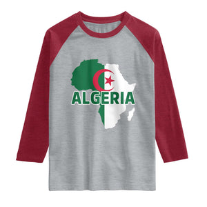 Algeria Algerian Pride Map of Africa Heritage Graphic Raglan Shirt Patriotic North African Roots National Flag