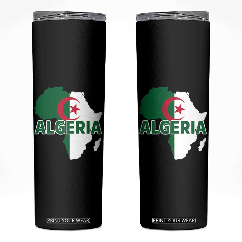 Algeria Algerian Pride Map of Africa Heritage Graphic Skinny Tumbler Patriotic North African Roots National Flag TS02 Black Print Your Wear