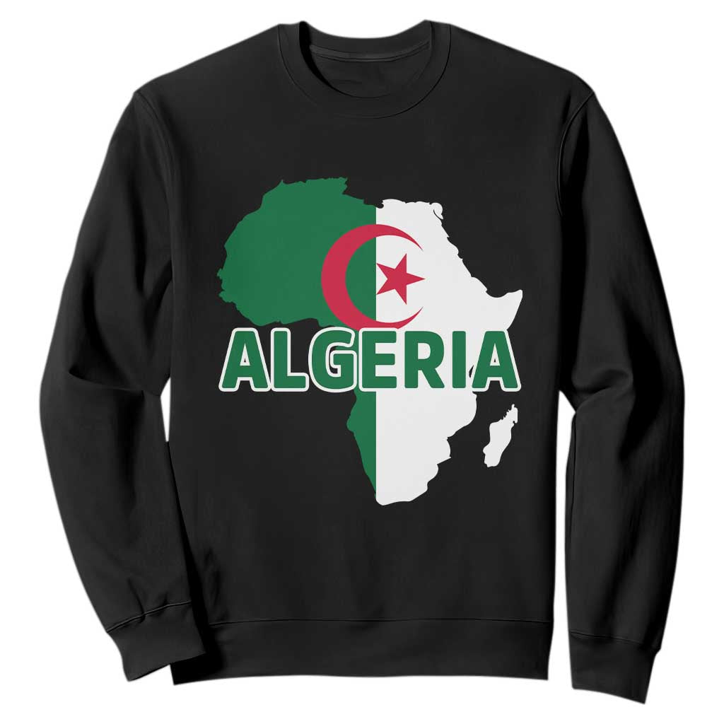 Algeria Algerian Pride Map of Africa Heritage Graphic Sweatshirt Patriotic North African Roots National Flag TS02 Black Print Your Wear