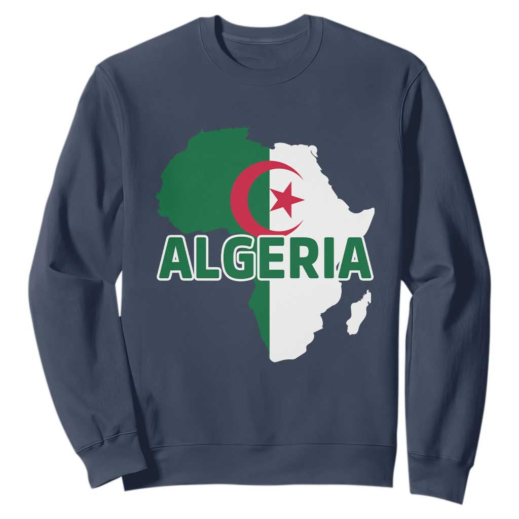 Algeria Algerian Pride Map of Africa Heritage Graphic Sweatshirt Patriotic North African Roots National Flag