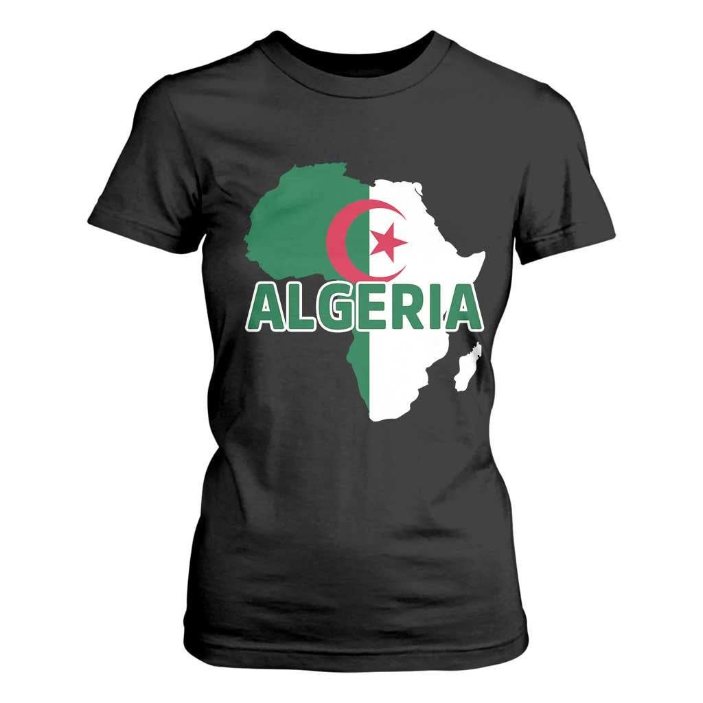 Algeria Algerian Pride Map of Africa Heritage Graphic T Shirt For Women Patriotic North African Roots National Flag