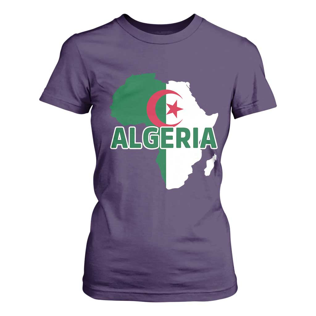 Algeria Algerian Pride Map of Africa Heritage Graphic T Shirt For Women Patriotic North African Roots National Flag
