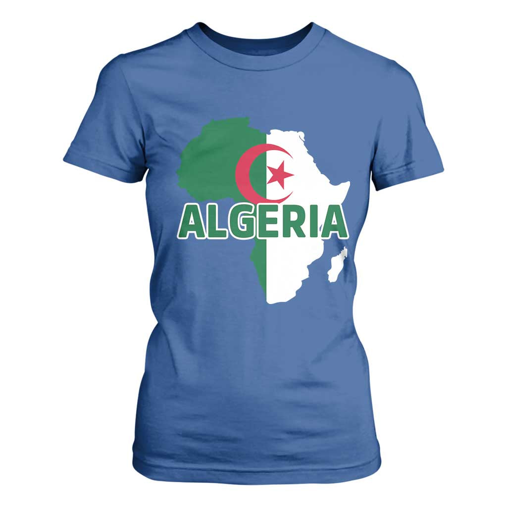 Algeria Algerian Pride Map of Africa Heritage Graphic T Shirt For Women Patriotic North African Roots National Flag