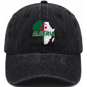Algeria Algerian Pride Map of Africa Heritage Graphic Washed Cotton Baseball Cap Patriotic North African Roots National Flag