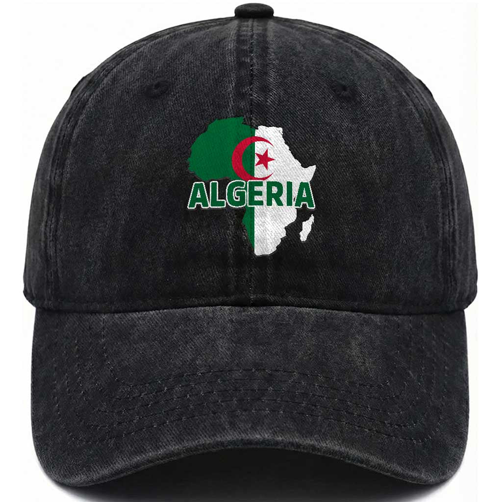 Algeria Algerian Pride Map of Africa Heritage Graphic Washed Cotton Baseball Cap Patriotic North African Roots National Flag TS02 Print Your Wear