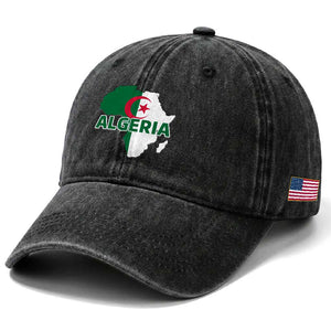 Algeria Algerian Pride Map of Africa Heritage Graphic Washed Cotton Baseball Cap Patriotic North African Roots National Flag