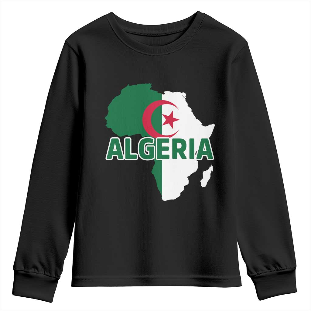 Algeria Algerian Pride Map of Africa Heritage Graphic Youth Sweatshirt Patriotic North African Roots National Flag TS02 Black Print Your Wear