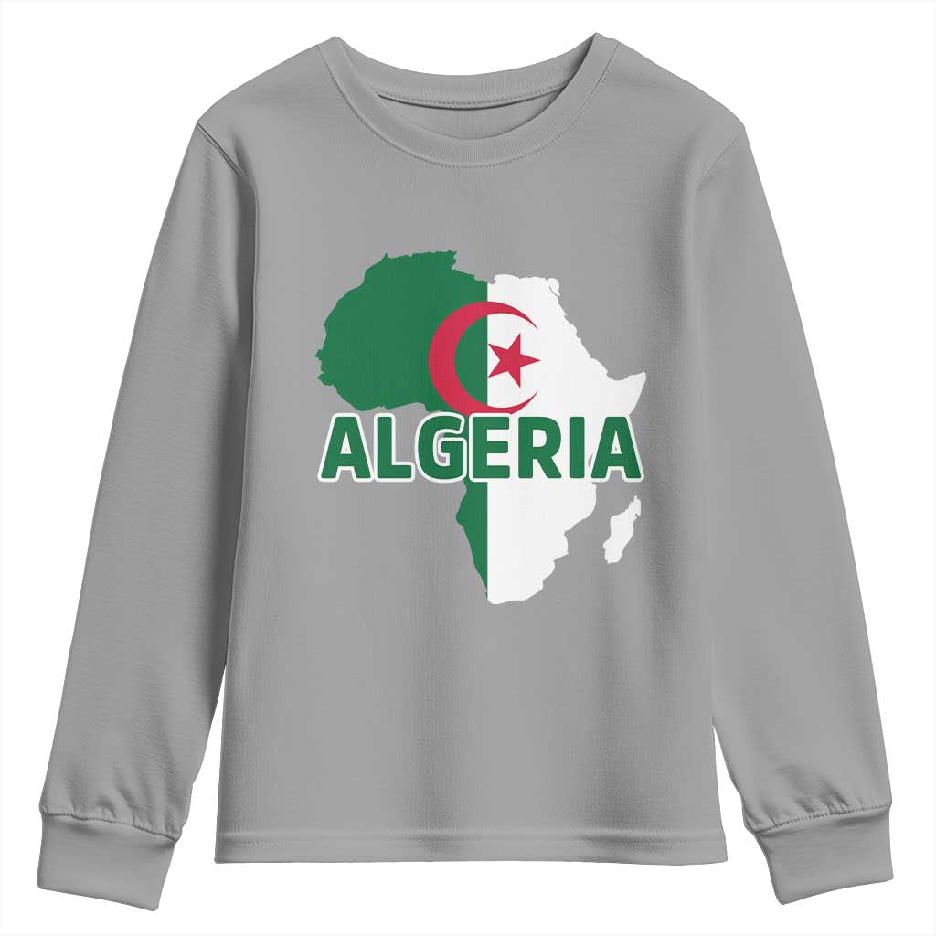 Algeria Algerian Pride Map of Africa Heritage Graphic Youth Sweatshirt Patriotic North African Roots National Flag