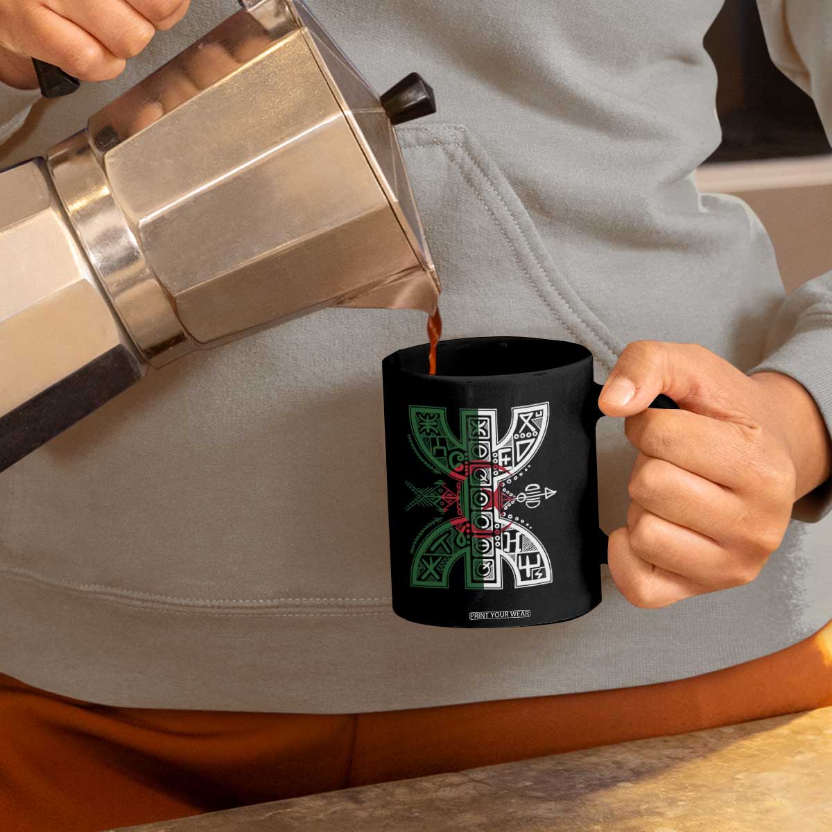 Algeria Amazigh Berber Yaz Symbol Algerian Flag Heritage Graphic Coffee Mug Traditional North African Tribal Culture Art TS02 Print Your Wear