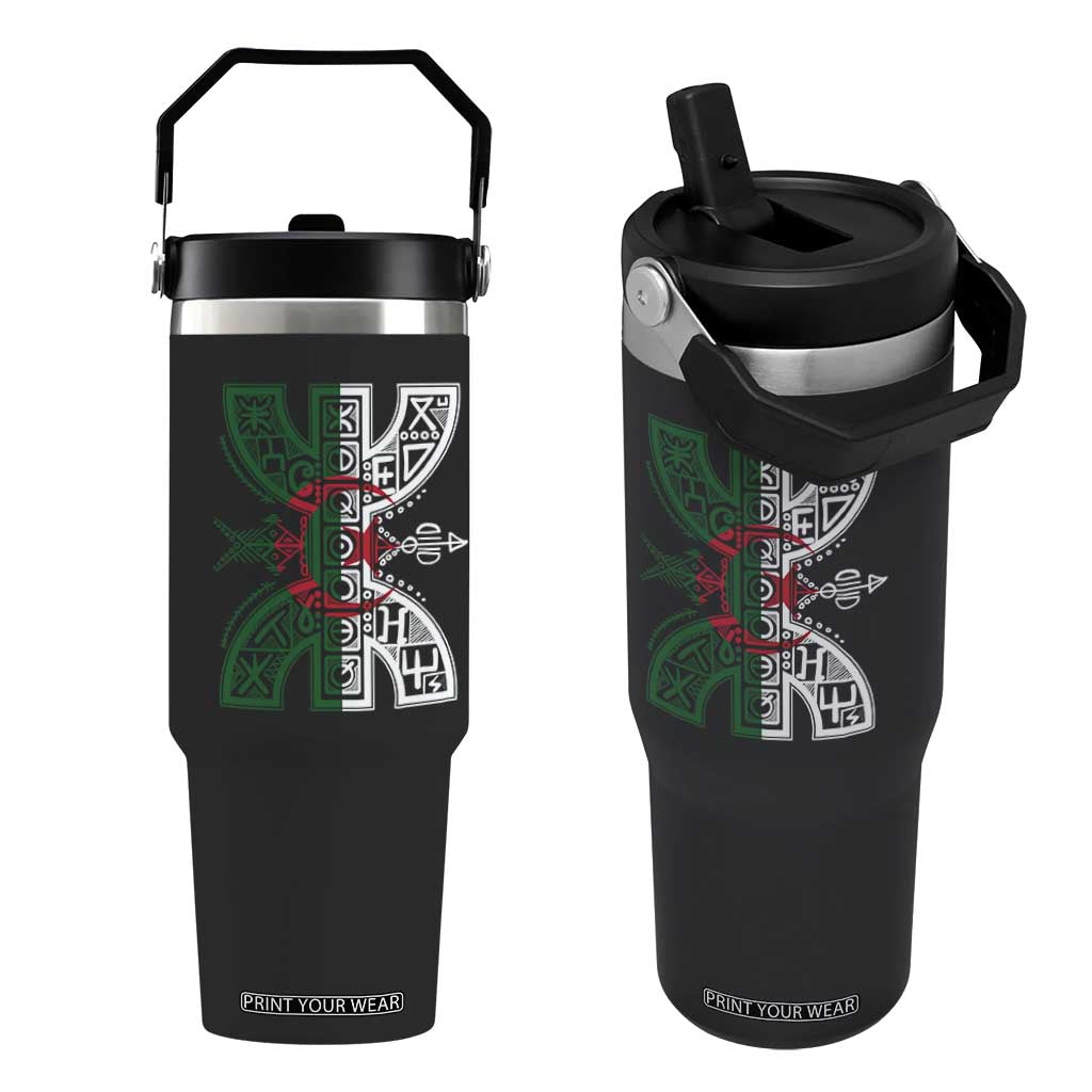 Algeria Amazigh Berber Yaz Symbol Algerian Flag Heritage Graphic Flip Straw Tumbler Traditional North African Tribal Culture Art TS02 One Size: 30 oz Black Print Your Wear