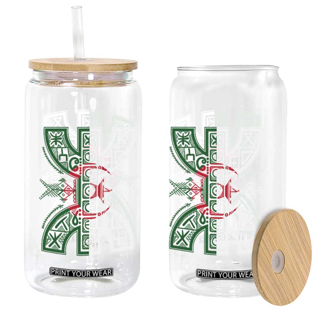 Algeria Amazigh Berber Yaz Symbol Algerian Flag Heritage Graphic Glass Can Traditional North African Tribal Culture Art TS02 Print Your Wear