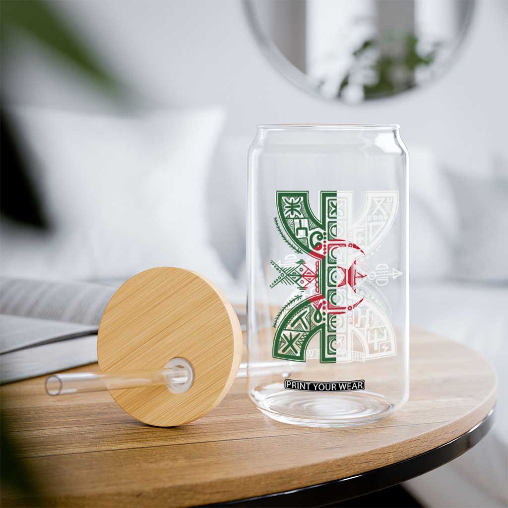 Algeria Amazigh Berber Yaz Symbol Algerian Flag Heritage Graphic Glass Can Traditional North African Tribal Culture Art TS02 Print Your Wear
