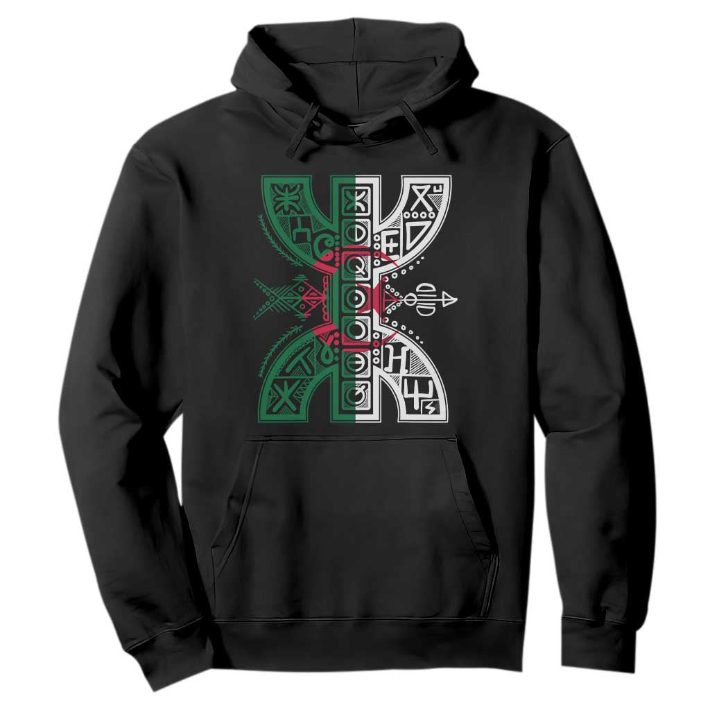 Algeria Amazigh Berber Yaz Symbol Algerian Flag Heritage Graphic Hoodie Traditional North African Tribal Culture Art TS02 Black Print Your Wear