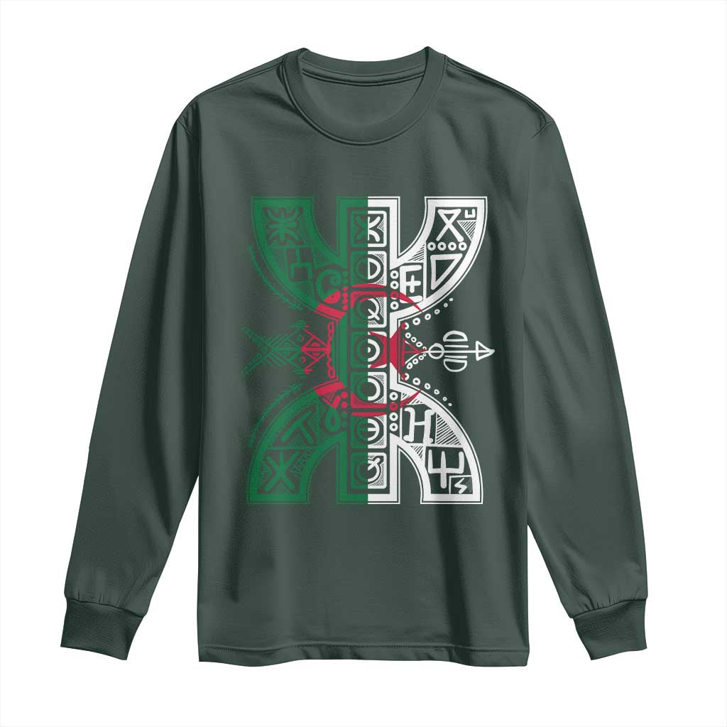 Algeria Amazigh Berber Yaz Symbol Algerian Flag Heritage Graphic Long Sleeve Shirt Traditional North African Tribal Culture Art
