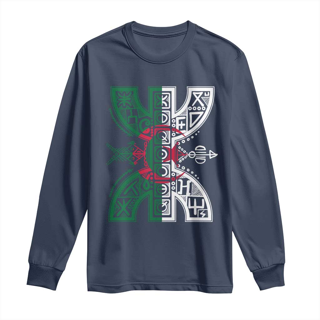 Algeria Amazigh Berber Yaz Symbol Algerian Flag Heritage Graphic Long Sleeve Shirt Traditional North African Tribal Culture Art