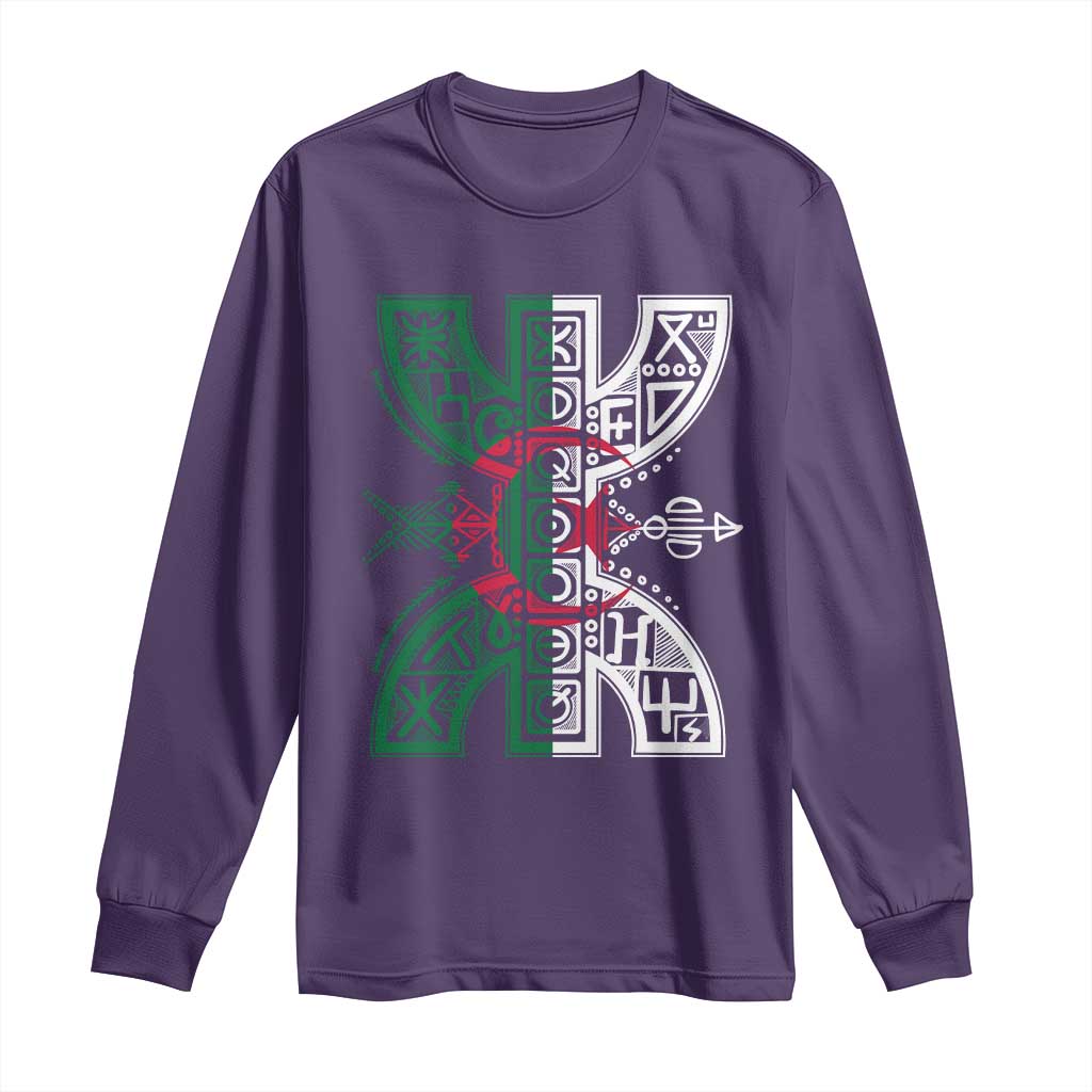 Algeria Amazigh Berber Yaz Symbol Algerian Flag Heritage Graphic Long Sleeve Shirt Traditional North African Tribal Culture Art