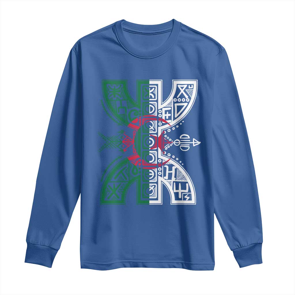 Algeria Amazigh Berber Yaz Symbol Algerian Flag Heritage Graphic Long Sleeve Shirt Traditional North African Tribal Culture Art