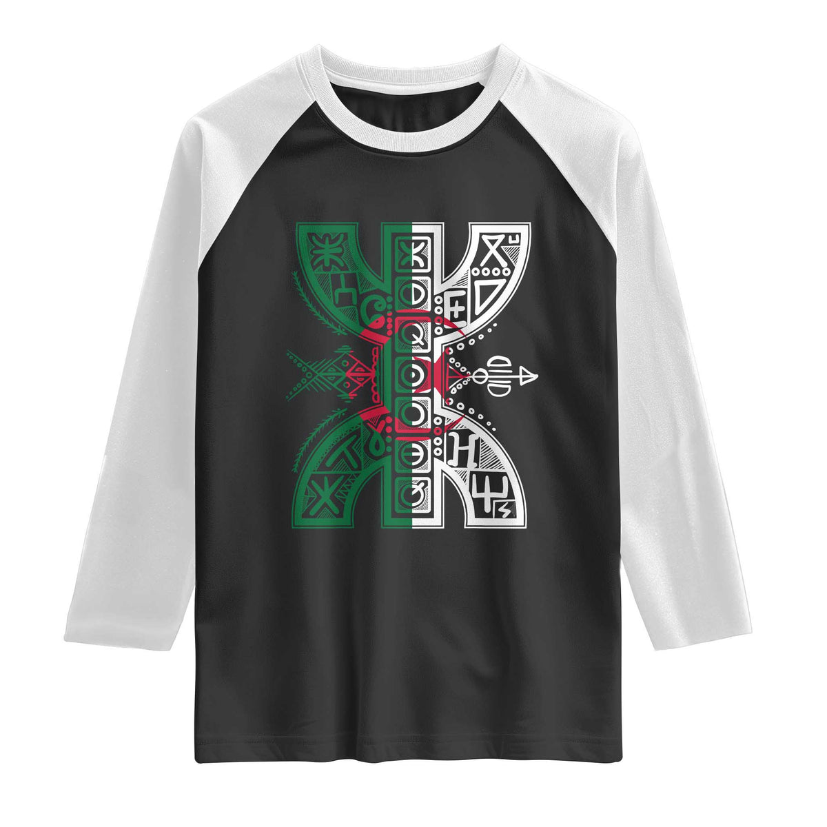 Algeria Amazigh Berber Yaz Symbol Algerian Flag Heritage Graphic Raglan Shirt Traditional North African Tribal Culture Art