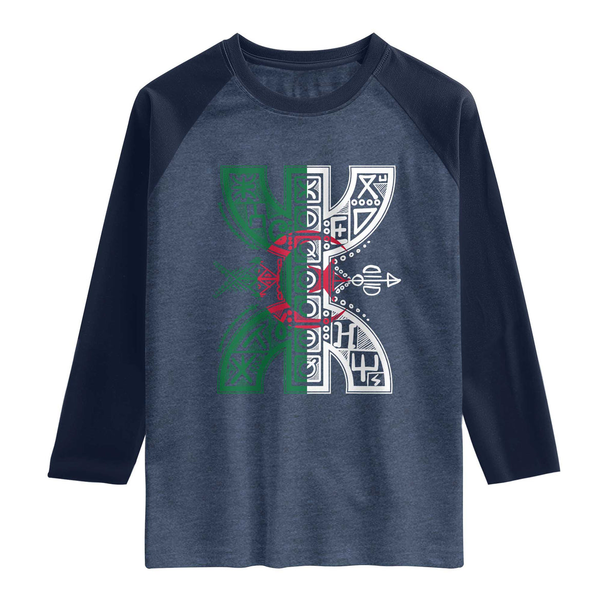 Algeria Amazigh Berber Yaz Symbol Algerian Flag Heritage Graphic Raglan Shirt Traditional North African Tribal Culture Art