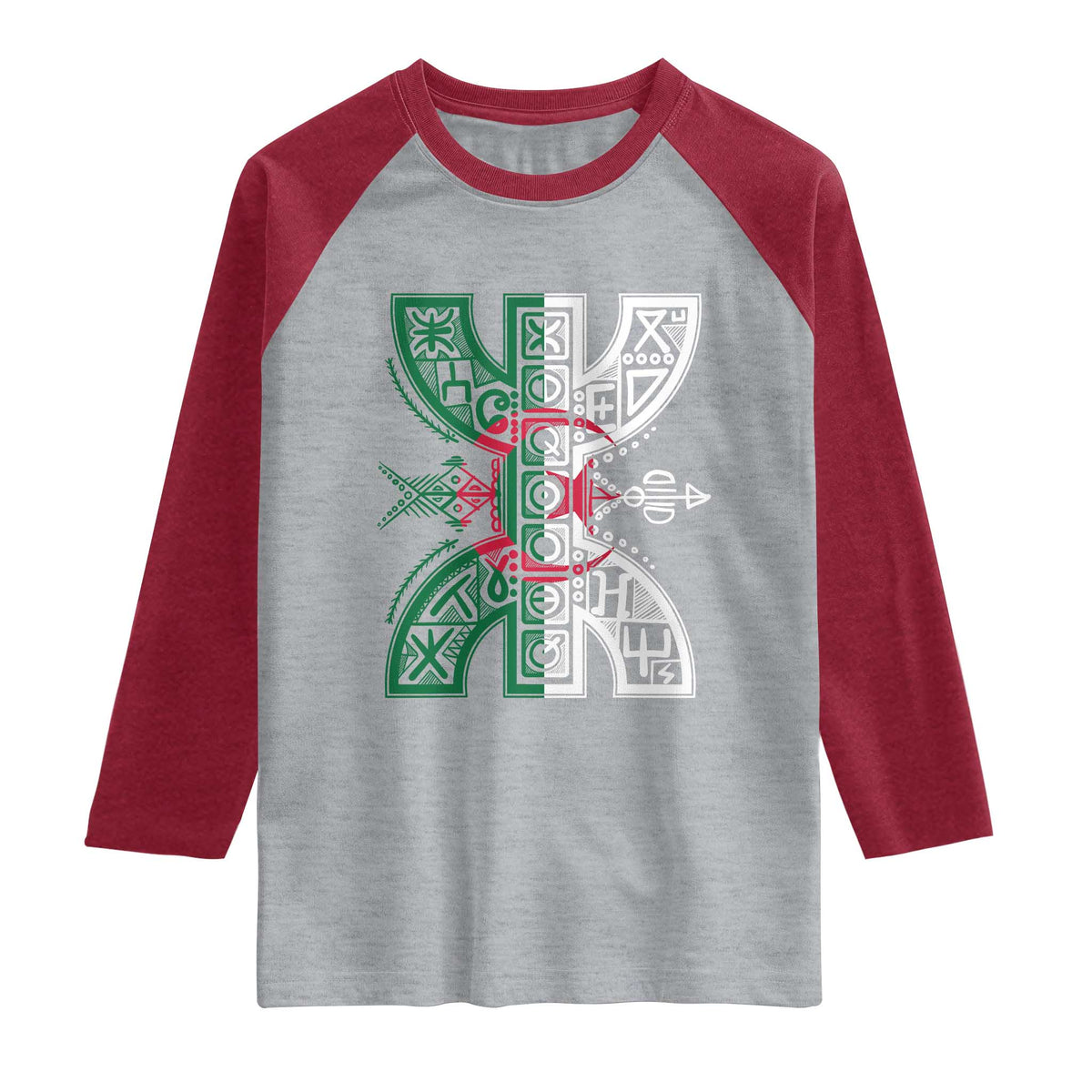 Algeria Amazigh Berber Yaz Symbol Algerian Flag Heritage Graphic Raglan Shirt Traditional North African Tribal Culture Art