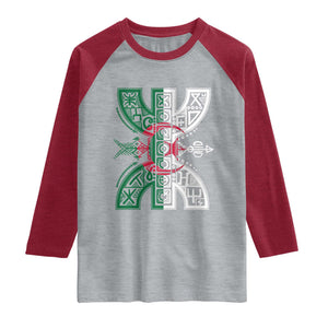 Algeria Amazigh Berber Yaz Symbol Algerian Flag Heritage Graphic Raglan Shirt Traditional North African Tribal Culture Art