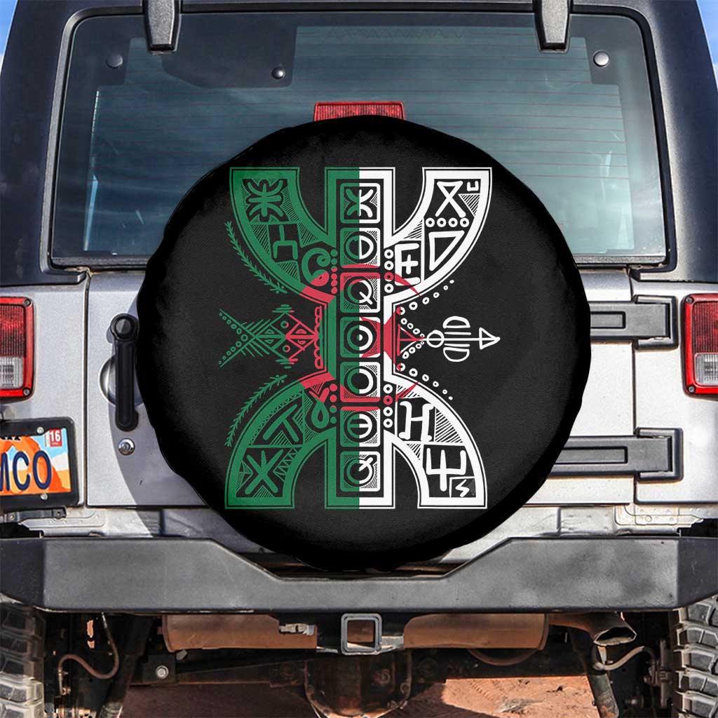 Algeria Amazigh Berber Yaz Symbol Algerian Flag Heritage Graphic Spare Tire Cover Traditional North African Tribal Culture Art TS02 No hole Black Print Your Wear