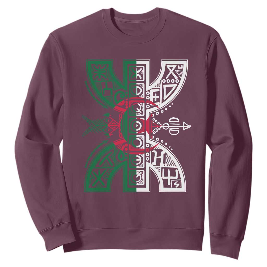 Algeria Amazigh Berber Yaz Symbol Algerian Flag Heritage Graphic Sweatshirt Traditional North African Tribal Culture Art