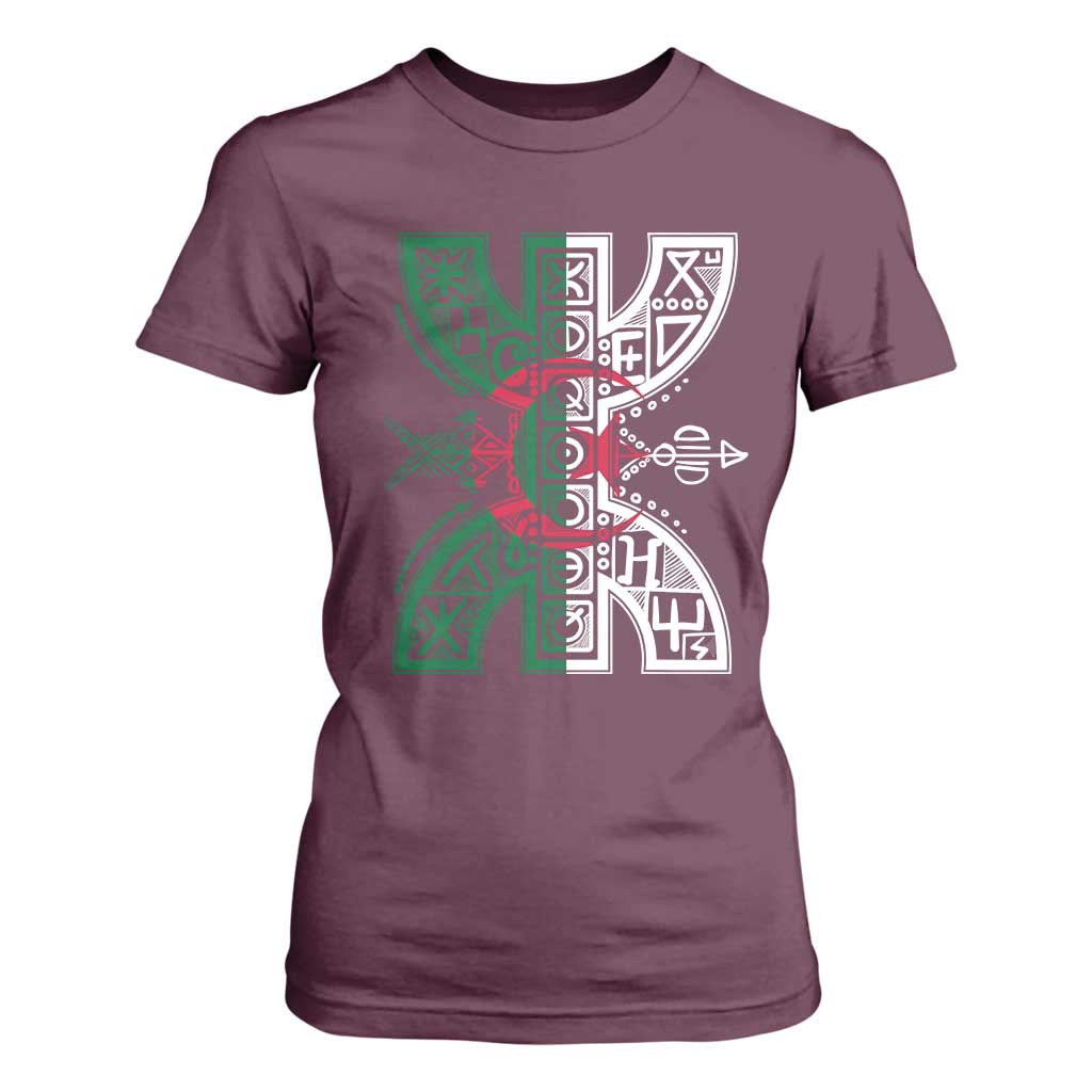 Algeria Amazigh Berber Yaz Symbol Algerian Flag Heritage Graphic T Shirt For Women Traditional North African Tribal Culture Art