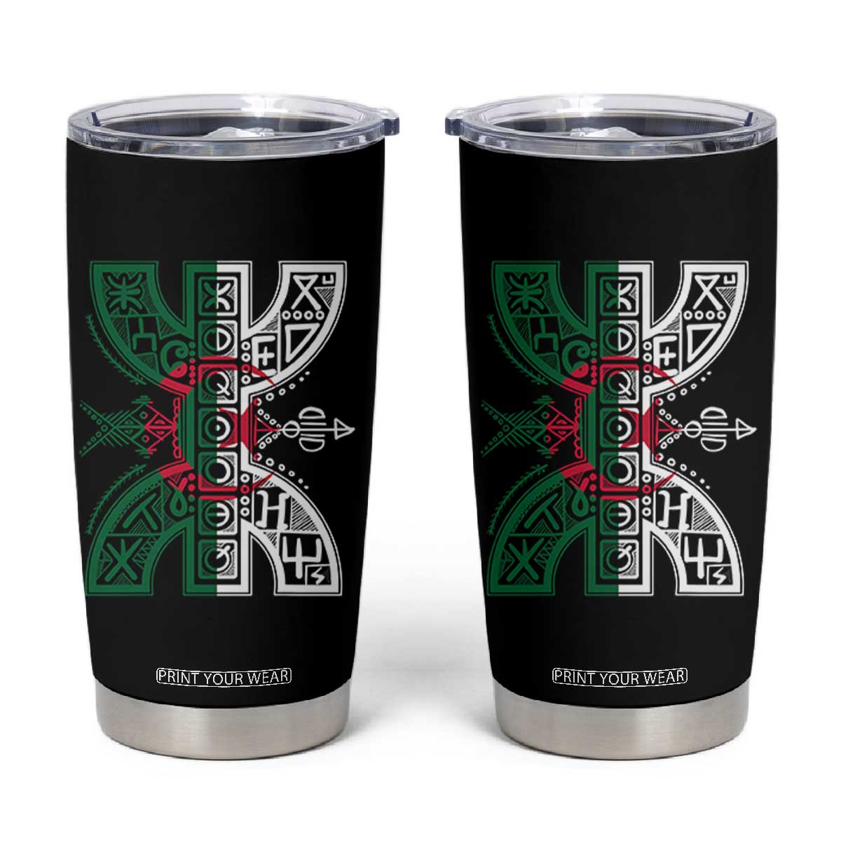 Algeria Amazigh Berber Yaz Symbol Algerian Flag Heritage Graphic Tumbler Cup Traditional North African Tribal Culture Art TS02 Black Print Your Wear