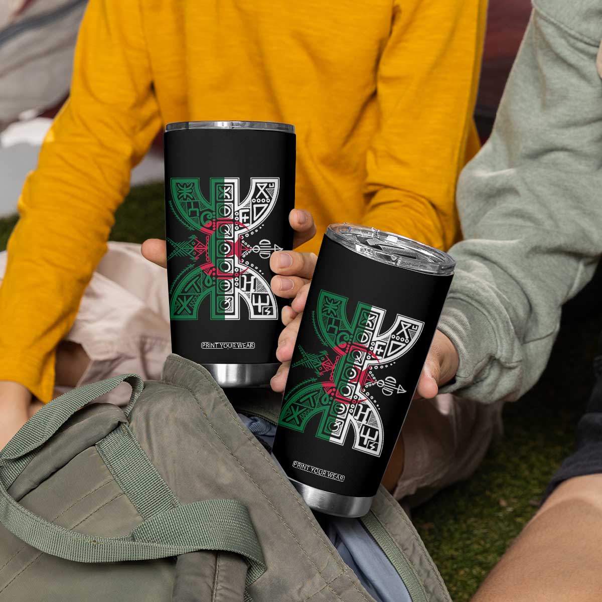 Algeria Amazigh Berber Yaz Symbol Algerian Flag Heritage Graphic Tumbler Cup Traditional North African Tribal Culture Art TS02 Print Your Wear