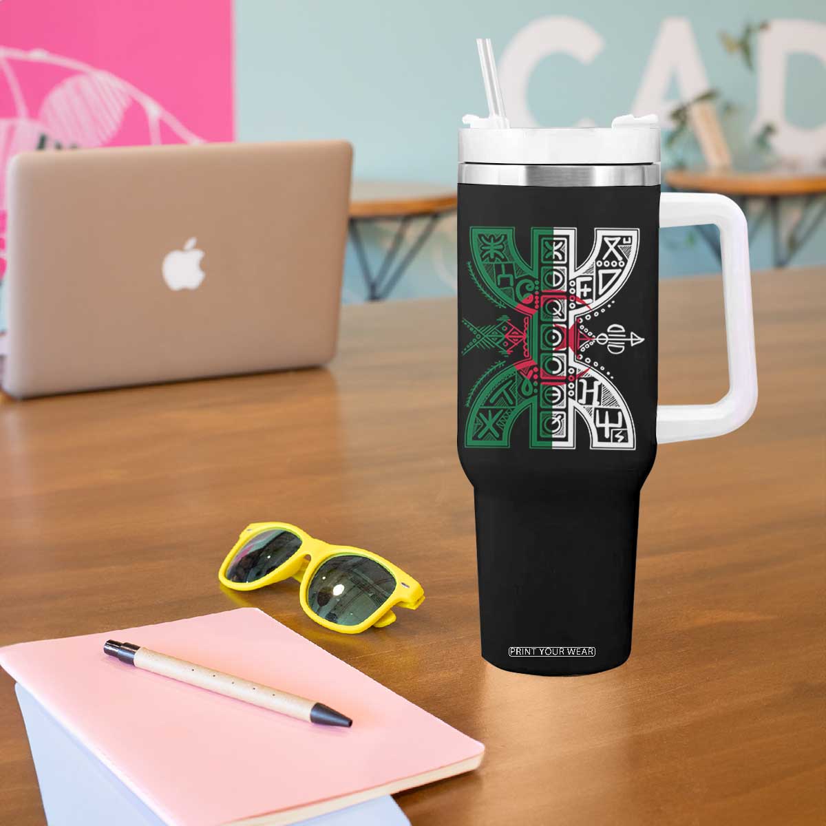 Algeria Amazigh Berber Yaz Symbol Algerian Flag Heritage Graphic Tumbler With Handle Traditional North African Tribal Culture Art TS02 Print Your Wear