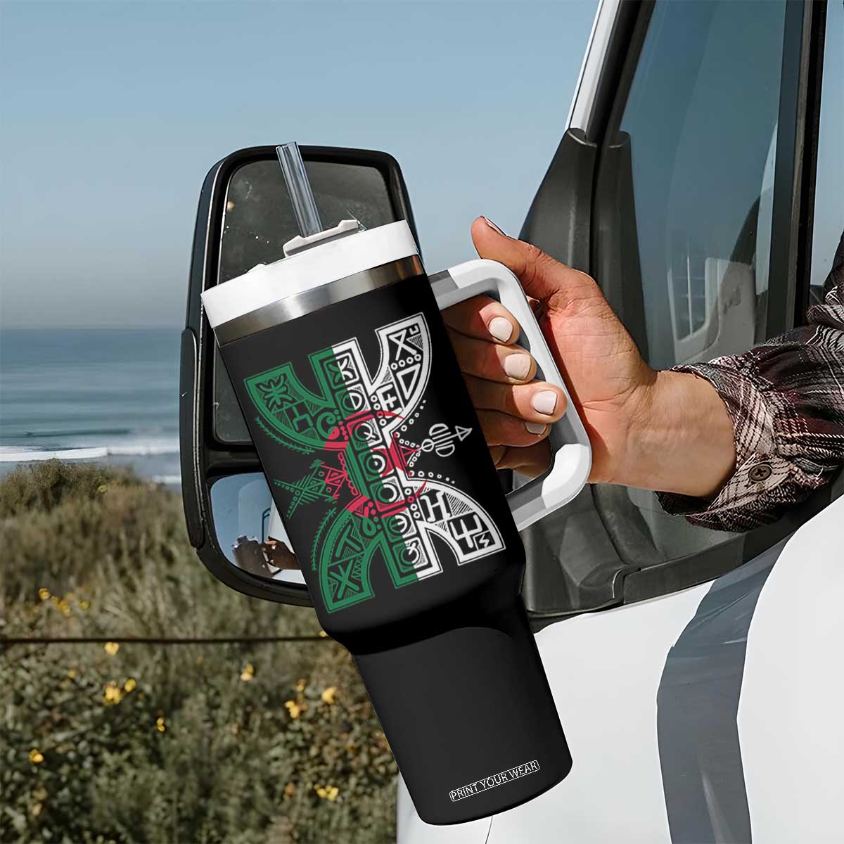 Algeria Amazigh Berber Yaz Symbol Algerian Flag Heritage Graphic Tumbler With Handle Traditional North African Tribal Culture Art TS02 Print Your Wear