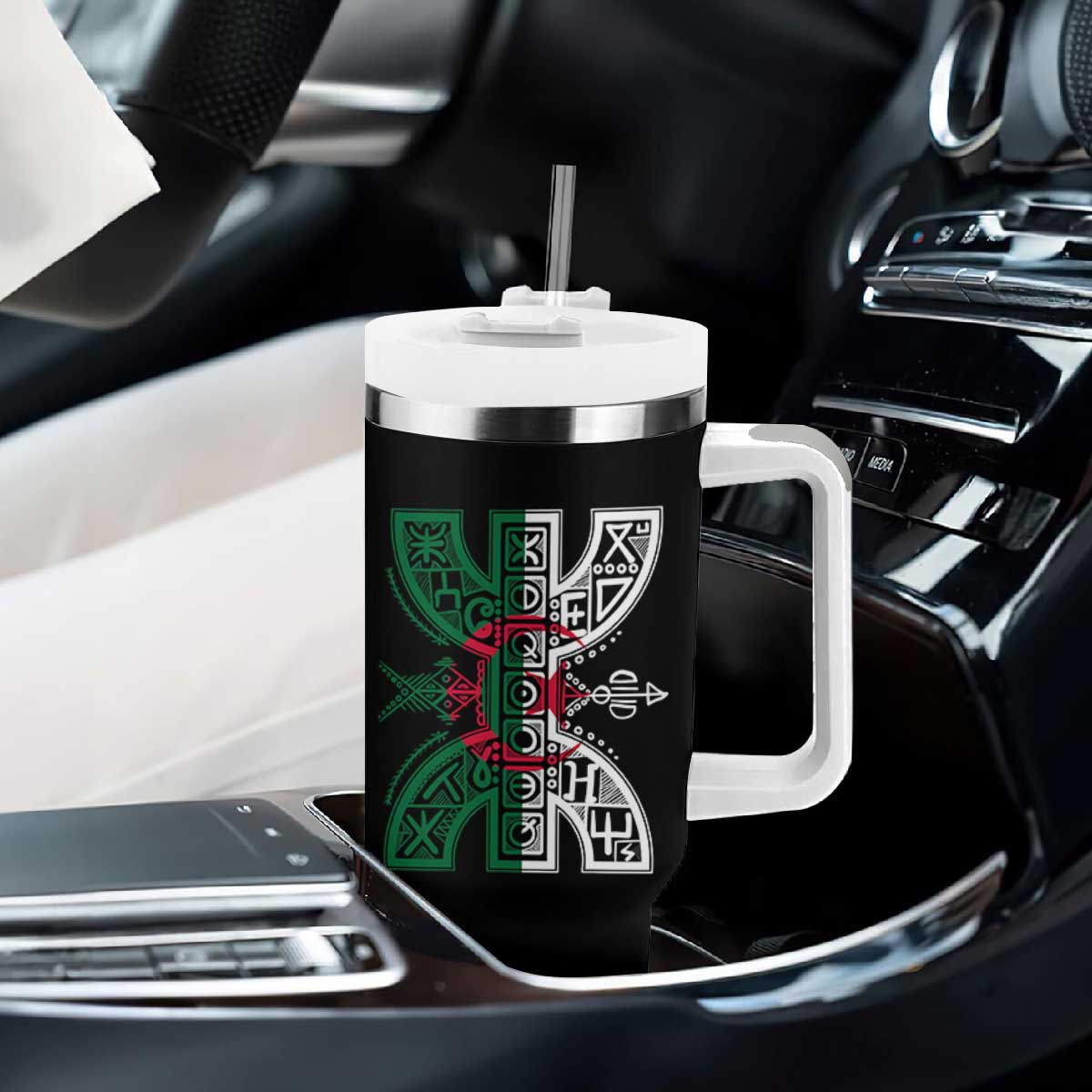 Algeria Amazigh Berber Yaz Symbol Algerian Flag Heritage Graphic Tumbler With Handle Traditional North African Tribal Culture Art TS02 Print Your Wear
