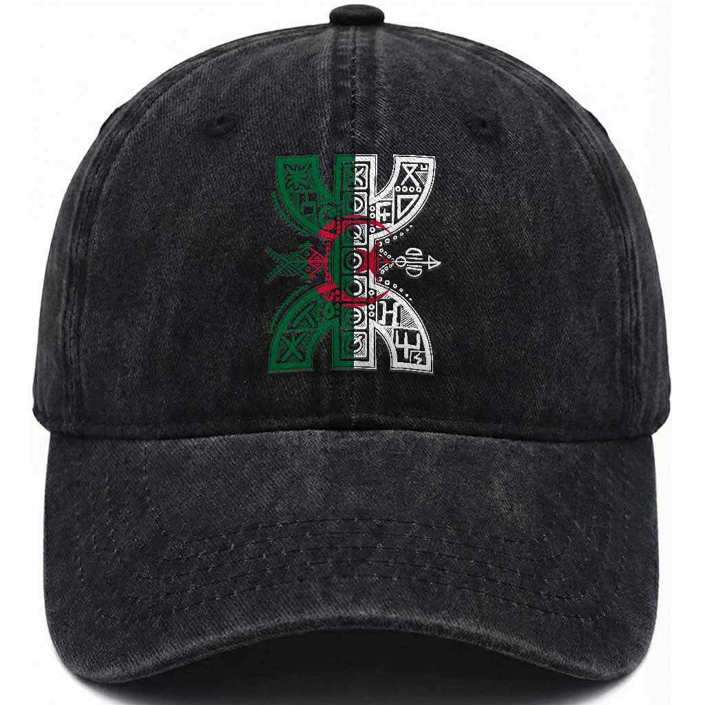 Algeria Amazigh Berber Yaz Symbol Algerian Flag Heritage Graphic Washed Cotton Baseball Cap Traditional North African Tribal Culture Art TS02 Print Your Wear