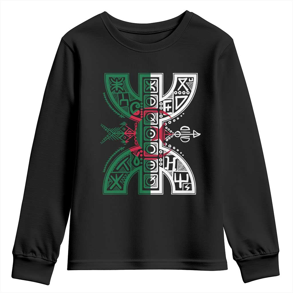 Algeria Amazigh Berber Yaz Symbol Algerian Flag Heritage Graphic Youth Sweatshirt Traditional North African Tribal Culture Art