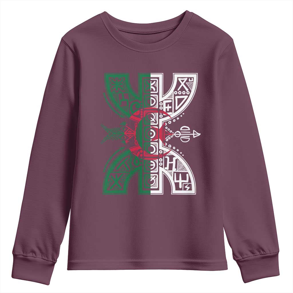 Algeria Amazigh Berber Yaz Symbol Algerian Flag Heritage Graphic Youth Sweatshirt Traditional North African Tribal Culture Art