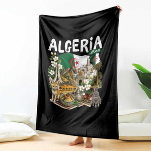 Algeria Algerian Culture and Landmarks Collage Graphic Throw Blanket Proud Fennec Fox Heritage and Arabic Calligraphy TS02 Print Your Wear