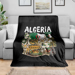 Algeria Algerian Culture and Landmarks Collage Graphic Throw Blanket Proud Fennec Fox Heritage and Arabic Calligraphy TS02 Print Your Wear